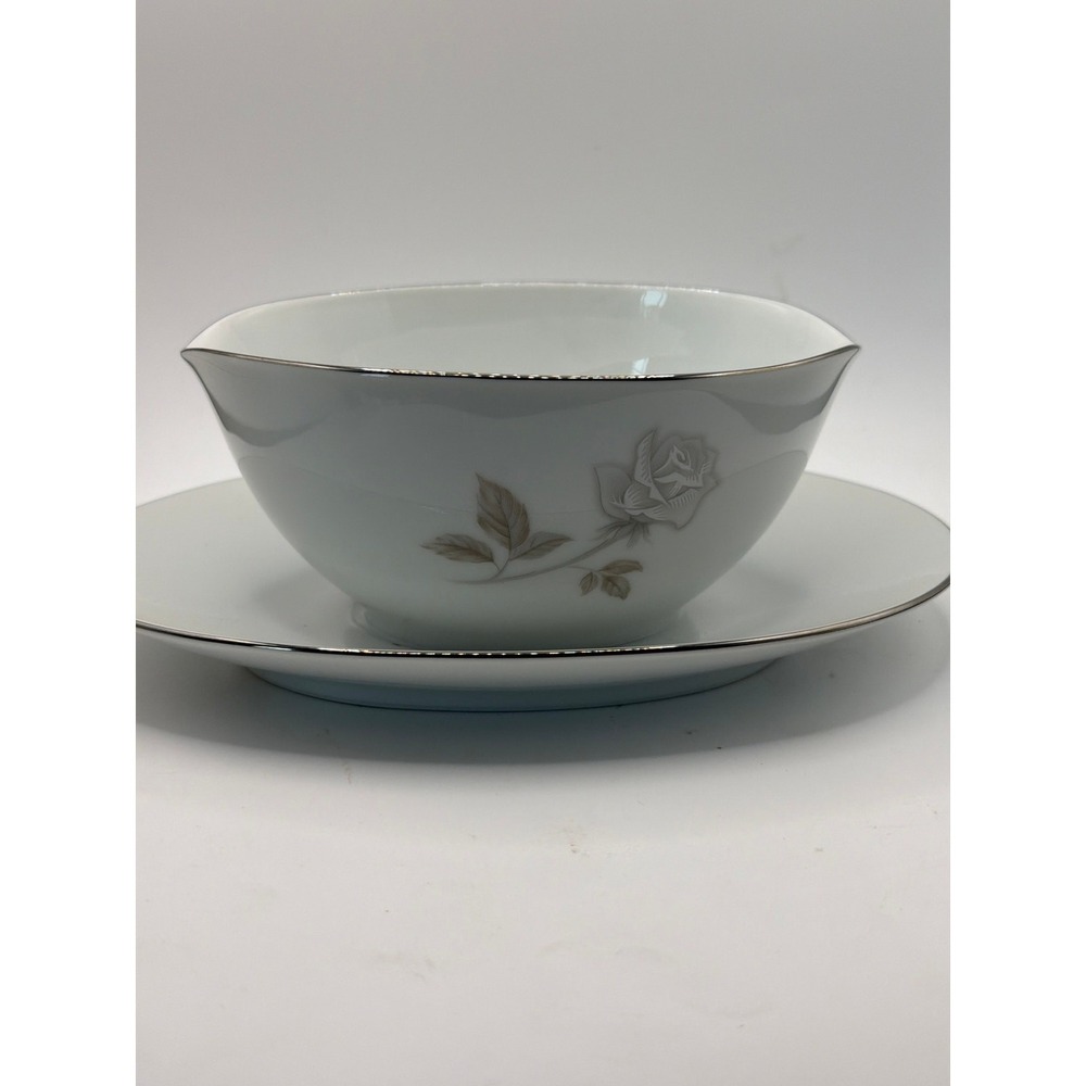 Noritake China ROSAY 6216 GRAVY BOAT with ATTACHED UNDERPLATE -